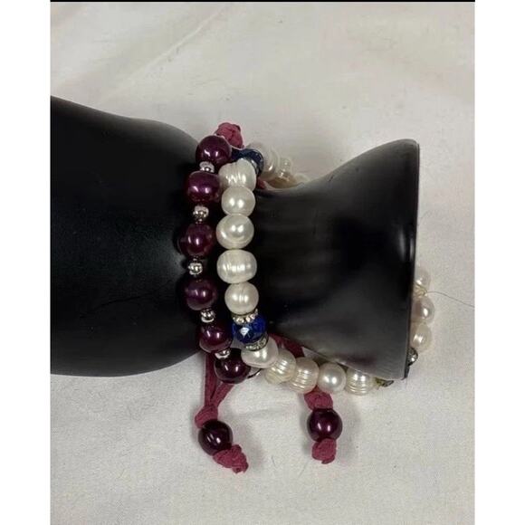 2 Vintage Faux pearls Lapis Lazuli Sadolite Beads Necklace - Picture 2 of 14